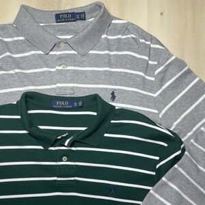 Lot of Two (2) Polo Ralph Lauren Rugby L/S Polo Gray / Green White Stripe Sz XL